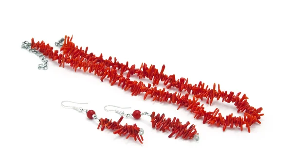 Perline e orecchini di corallo rosso — Foto Stock