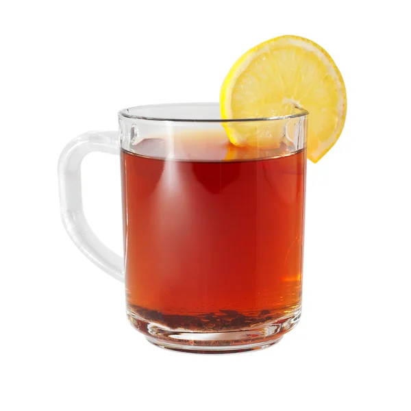Cam fincan siyah çay ve limon ile — Stok fotoğraf
