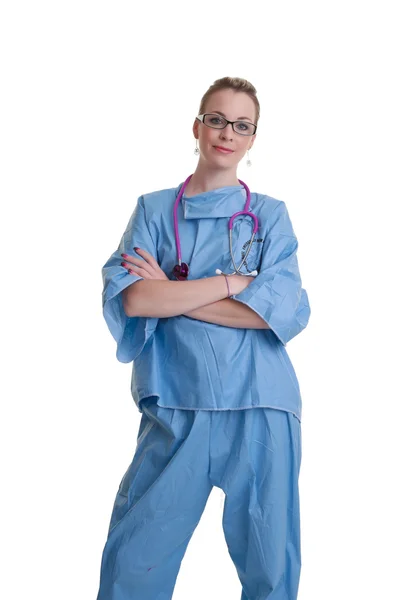 Молодой врач или медсестра на белом — стоковое фото