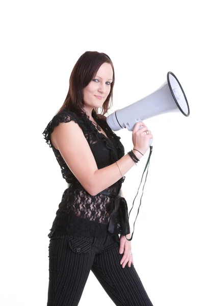 Jeune femme avec mégaphone — Photo