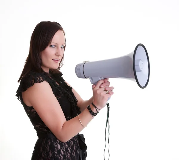 Jonge vrouw met megafoon — Stockfoto