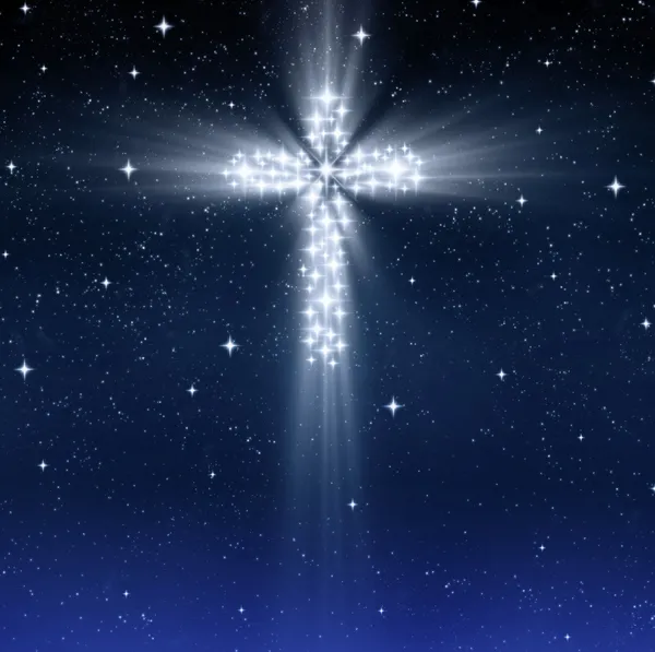 Gloeiende religieuze kruis in sterren — Stockfoto