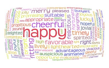 Happy cheerful word cloud clipart