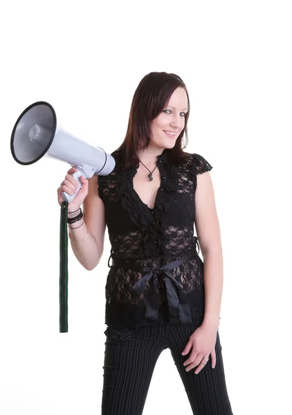 Mujer joven con megáfono —  Fotos de Stock