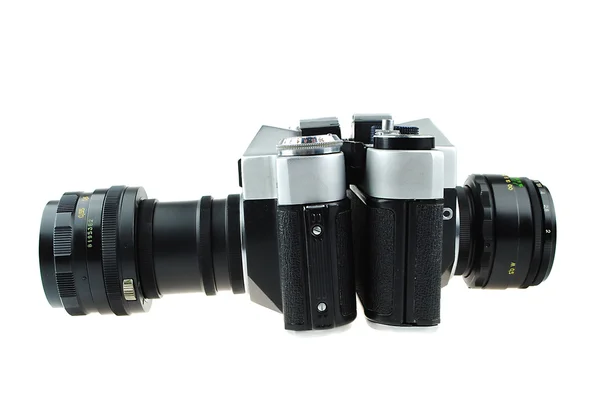 Kameran i en retro-stil är isolerad på en vit bakgrund — Stockfoto