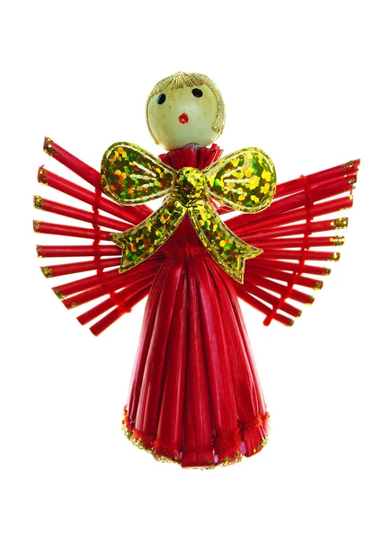 Angel na den svatého Valentýna. ze slámy a malované v červené barvě. — Stock fotografie
