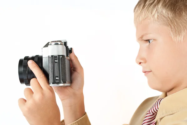 专业摄影师在白色孤立 青少年的肖像 — 图库照片