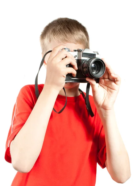 Professionelle Fotograf Isoliert Auf Weiß Porträt Eines Jungen Teenagers — Stockfoto