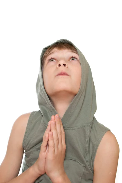 青年向上帝祈祷 在白色背景上孤立 — 图库照片