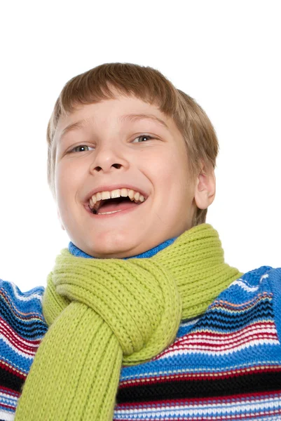 Πορτρέτο του ένα χαμογελαστό έφηβος είναι απομονωμένα σε λευκό φόντο — Φωτογραφία Αρχείου