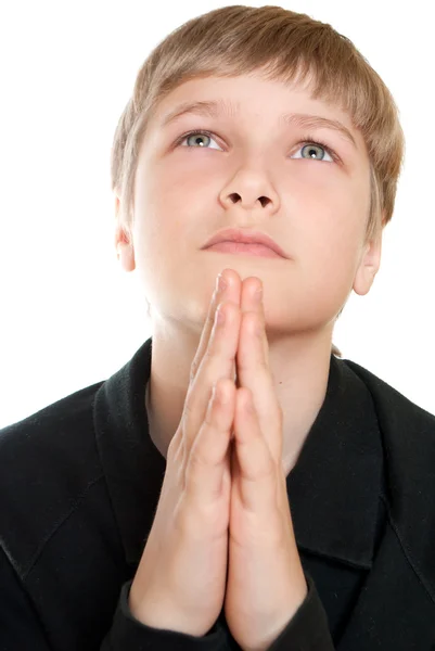 Teen prays to God. Isolated on white background. — Stock Photo, Image