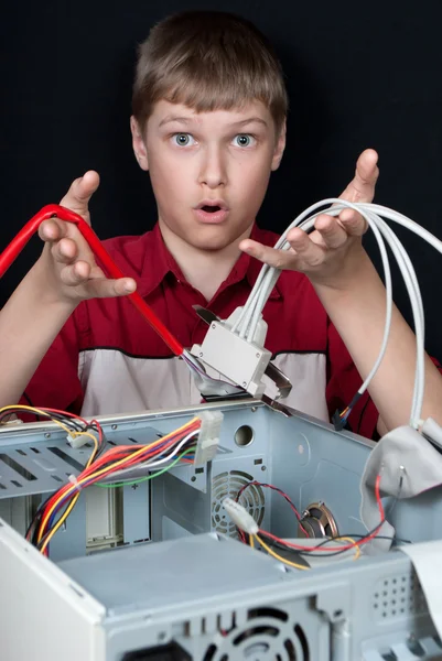 stock image Repair your computer. Troubleshooting with a spanner.