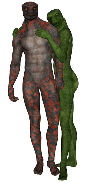 Lizard man en vrouw liefhebbers — Stockfoto