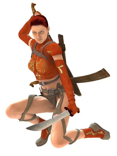 Vrouw krijger met zwaarden — Stockfoto