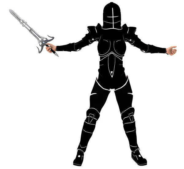 Fantasy Woman Knight Sword Rendered White Background Isolated — Stock Photo, Image
