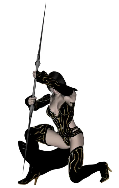 Rendered Woman Dark Elf Warrior Spear White Background Isolated — Stock Photo, Image
