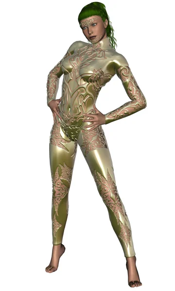 Mujer sexy en bodysuite de acero — Foto de Stock