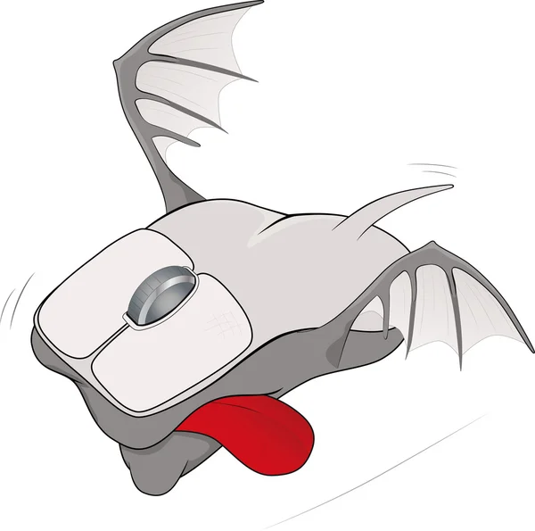 El ratón de la computadora con las alas caricatura — Vector de stock