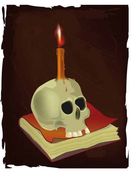 Skull, the book and candle — Stock Vector