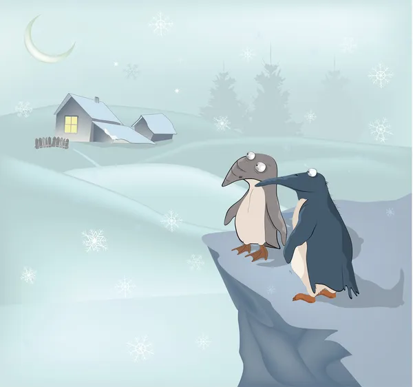Pingwiny i zima — Wektor stockowy