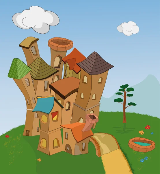 Mały rycerz fantastyczny zamek — Wektor stockowy