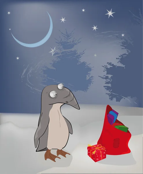 冬季企鹅和圣诞礼物 — 图库矢量图片