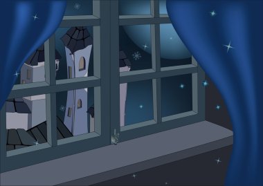 Window, night and fantastic city clipart