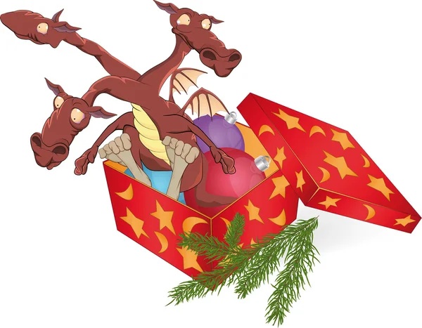 Dragon dans une boîte cadeau — Image vectorielle