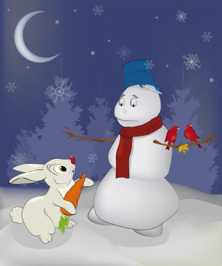 Fairy tale about a rabbit and a snowball clipart