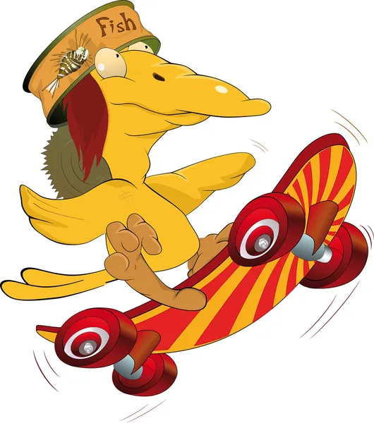 Птица в шлеме едет кататься на скейтборде — стоковый вектор