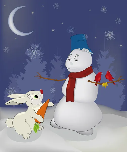 ウサギと雪だるまについてのおとぎ話 — ストックベクタ