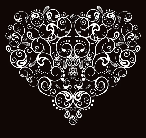 Coeur, motif abstrait sur fond noir — Image vectorielle