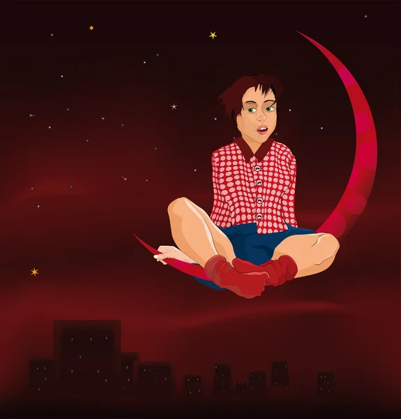 Het meisje en de maan — Stockvector