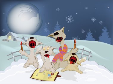 Cats sing Christmas hymns chorus night clipart