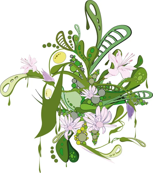 Abstrakte grüne Ornamente mit Blumen — Stockvektor