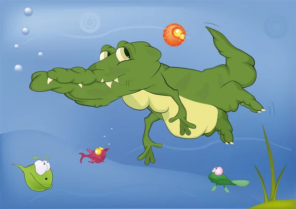 Krokodyl i małe ryby — Wektor stockowy