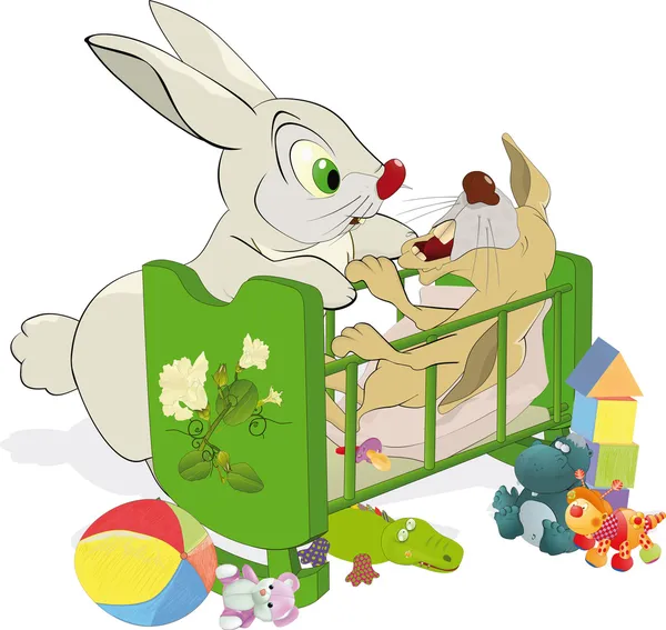 Mamá y no un pequeño conejo obediente — Vector de stock