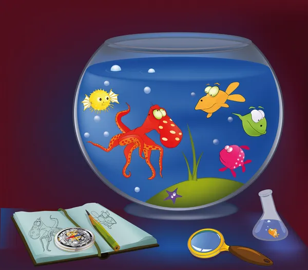 Chobotnice Akvárium Rybičky — Stockový vektor