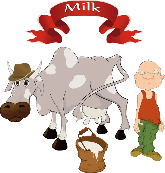 The boy a cow and milk — Stock Vector