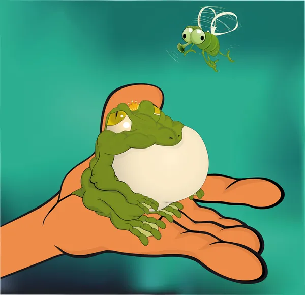 公主一只青蛙和一只苍蝇 — 图库矢量图片