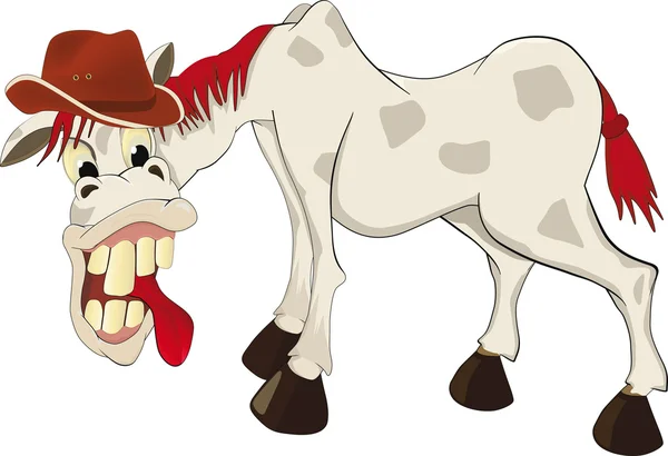 馬の風刺漫画の動物の帽子 — ストックベクタ