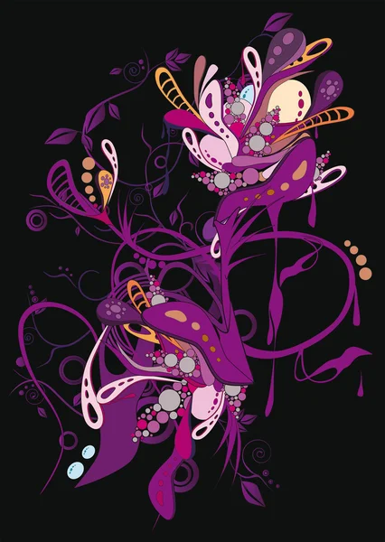 Абстрактный Фиолетовый Узор Цветами Черном Фоне — стоковый вектор