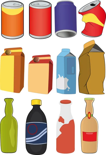 Diverse Lattine Bottiglie Confezioni Marketing Contenitore — Vettoriale Stock