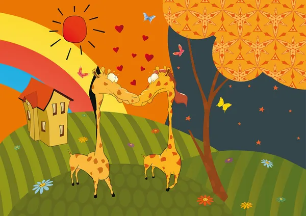 Amour Girafes Animaux Papillons Coeur Vacances — Image vectorielle