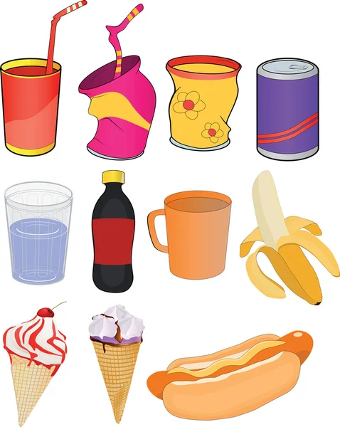 Set banks drinks and products — Stock Vector