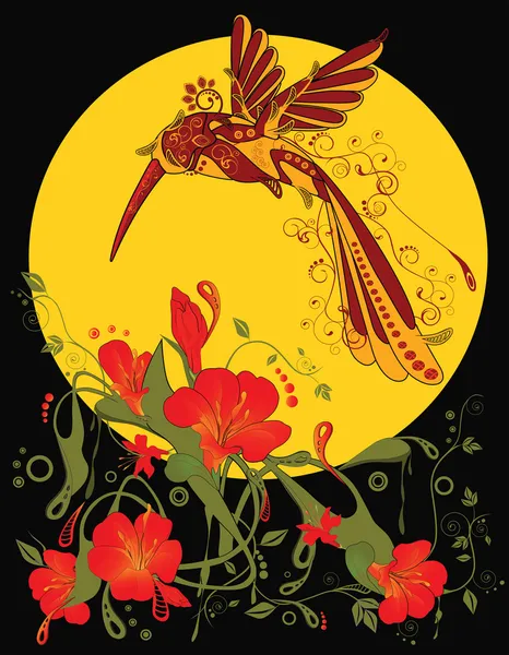 Поп-арт Абстрактний орнамент з квітами і птахом — стоковий вектор
