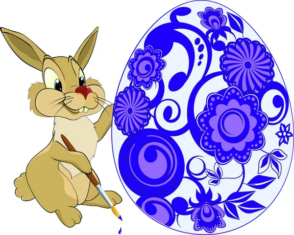 Lièvre et un œuf de Pâques.Dessin animé — Image vectorielle
