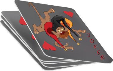 Pack of playing cards and a joker. Monkey.Cartoon clipart