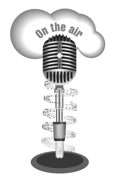 Антикварный микрофон с музыкальной нотой — стоковый вектор