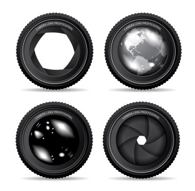 Vector illustration of camera lens on white clipart